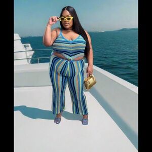 Striped Blue and Yellow Jumpsuit